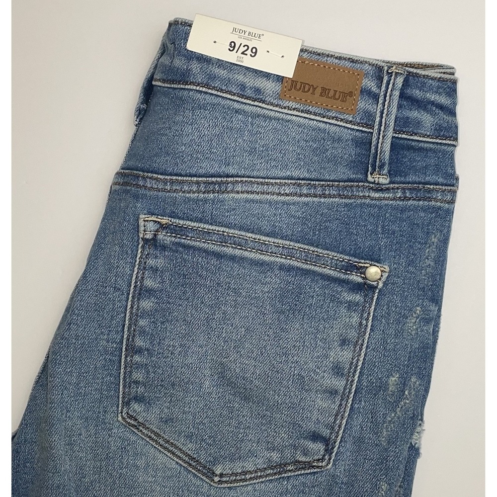 NEW Judy Blue Straight Jeans Womens 9/29 High Waist‎ Distressed Cut Off JB88601